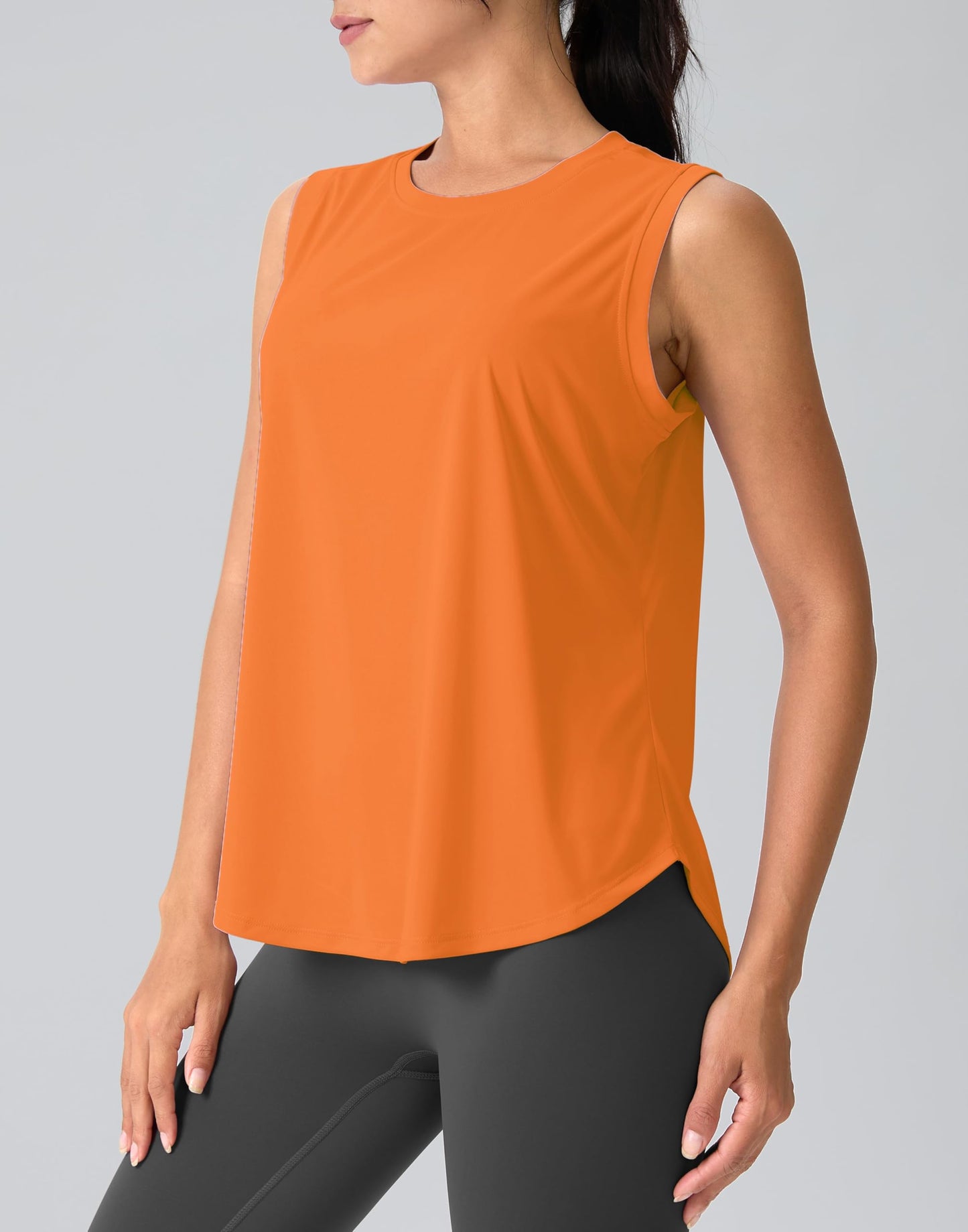 SANTINY Women's Sleeveless Workout Tops Breathable Lightweight Active Tennis Yoga Shirts Athletic Running Tank Tops for Women (Neon Orange_M)