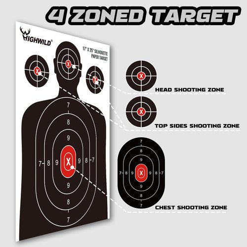 Highwild Shooting Range Silhouette Paper Target - 17X25 Inches (25 Pack, White & Black)