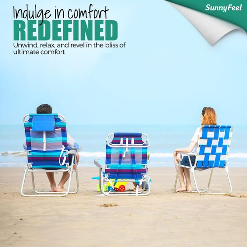 SUNNYFEEL Extra Wide 28" Folding Beach Chair 5 Position Lay Flat, Portable Camping Chair with Cup Holder for Outdoor/Lawn/Trip/Picnic, Lightweight Foldable Sand Chairs for Adults
