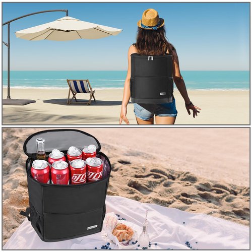 Wolka Insulated Cooler Backpack Small- Leak Proof Backpack Cooler 30 Cans, Waterproof Lightweight Cooler Bag for 12h Hot/Cold Retention - Portable Soft Cooler for Travel, Camping, Beach -Black