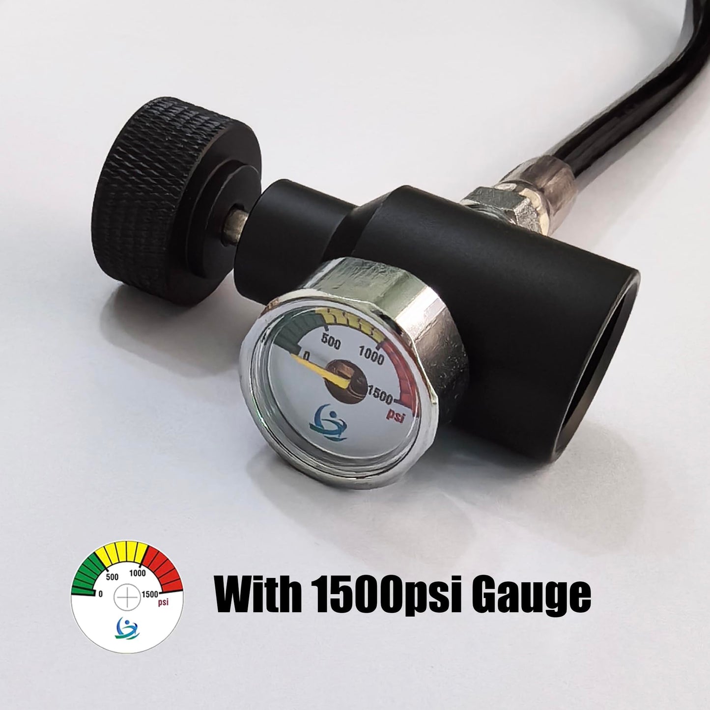 Aopkeo Paintball Gun Marker Remote Hose Coiled Line Stainless Steel Quick Disconnect 138inches with Slide Check 1500psi Gauge (Slide Check and Gauge)