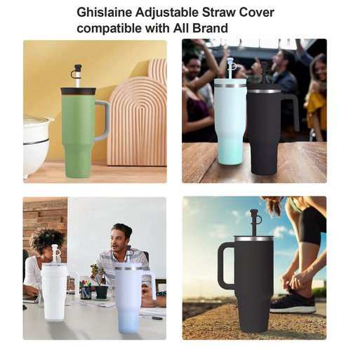 Straw Cover Cap for Stanley Cup, Straw Topper for Stanley 40oz, 30oz, 20oz, Stanley Cup Accessories Silicone Straw Cap Dust-Proof Protector Straw Lid for 0.4in/10mm Straws (Black)