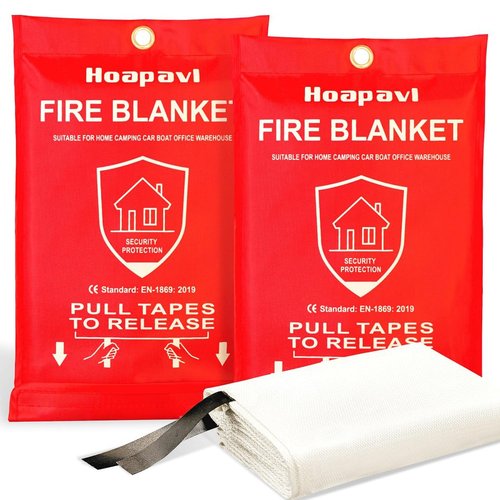 Hoapavi 2-Pack Emergency Fire Blanket for Home & Kitchen, 40” x 40" Flame-Resistant Blankets Suitable for Camping, Barbecue, Picnic, Car, Fireplace & Warehouse Emergency Survival Safety Blankets.