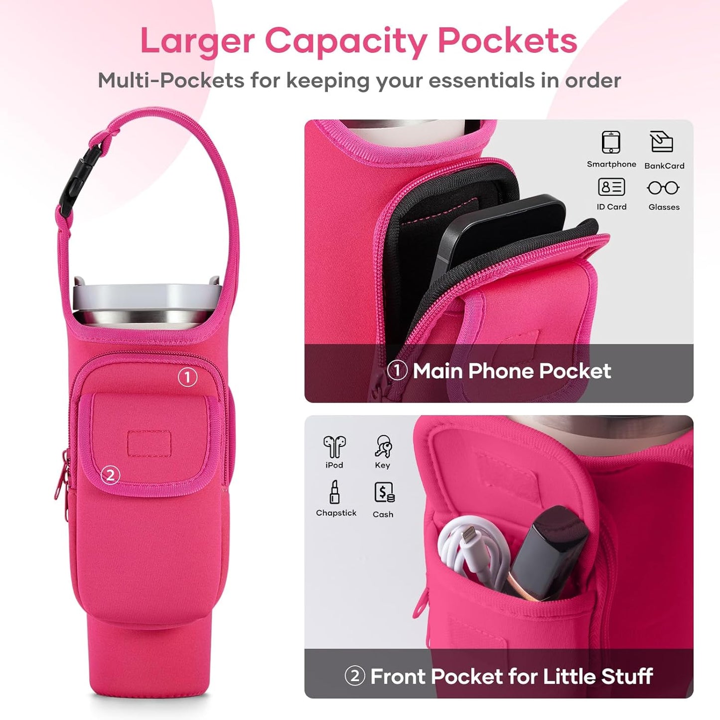 Insulated Neoprene Carrier Bag for Stanley 40/30oz Tumbler | Phone & Flap Pockets