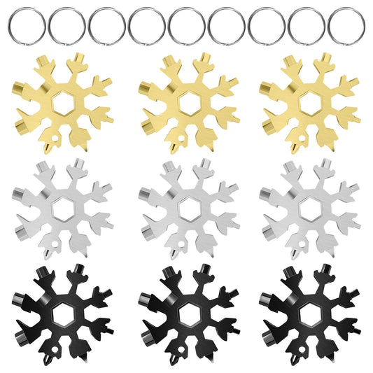 18 in 1 Snowflake Multi Tool 9 Pack Stainless Steel Snowflake Bottle Opener/Flat Phillips Screwdriver Kit/Wrench, Xmas Gifts Stocking Stuffers for Adults, Durable and Portable to Take