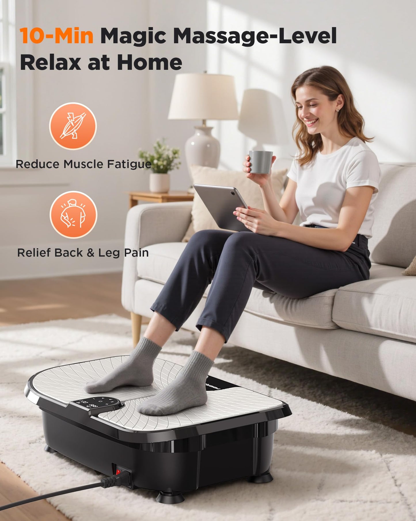 FEIERDUN Vibration Plate Exercise Machine, 400 LBS Capacity Vibration Plate for Lymphatic Drainage, Max Space for Whole-Body Workout & Relaxation at Home-Black