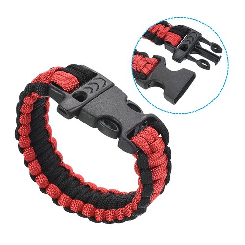PATIKIL Survival Paracord Bracelets, 2 Pack Braided Parachute Bracelet with Plastic Buckle Party Favors Camping Gifts Outdoor Wraps for Men, Black, Red