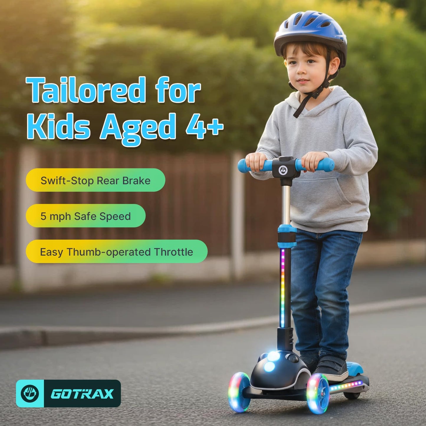 Gotrax SK1 Foldable Electric Scooter for Kids 4+, Full Body LED Light, 90min Riding & 5Mph Speed, Push-Button Throttle&Battery Indicator, 6'' Wheel&3 Adjustable Height, 3 Wheel Escooter, Gift, Black