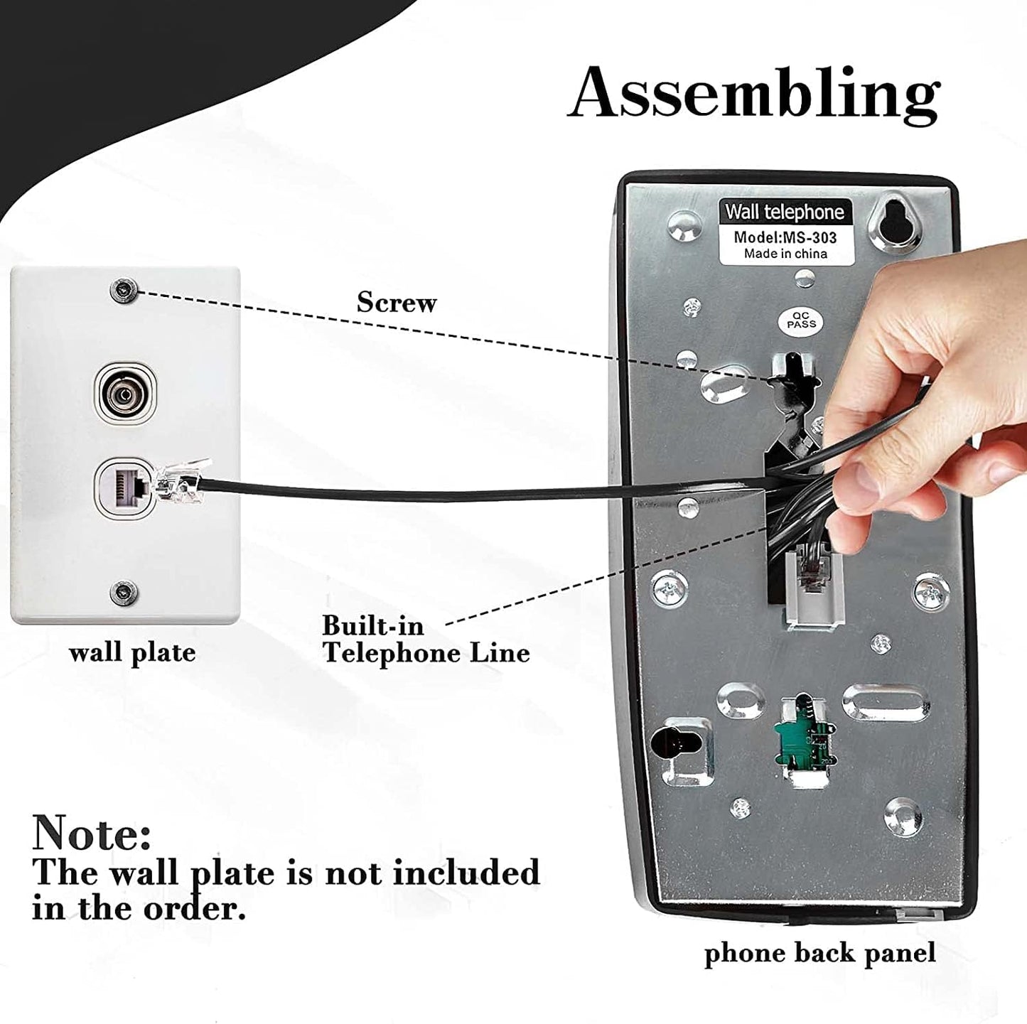 Wall Phone with Classic Design,Corded Wall Phone,Crisp Mechanical Ringer,Easy to Install, Retro Phone, Perfect for Kitchen,Living Room & Bedroom (Beige)