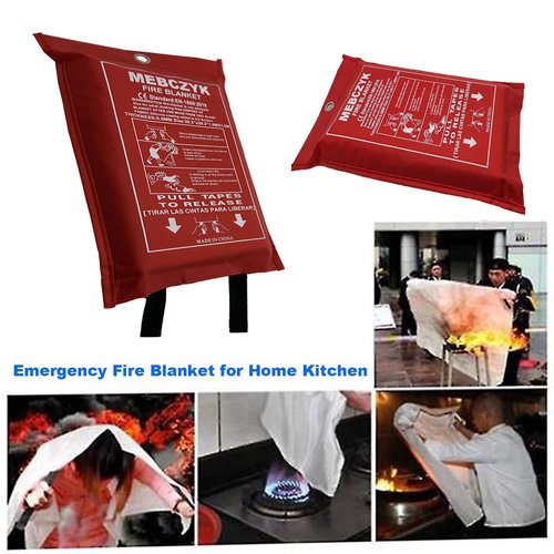Mebczyk Fire Blanket Kitchen Emergency Blankets with Silicone Coating.Fireproof Blanket Fire Blanket for Home for Kitchen,Camping,Office,BBQ,Welding and Depot!Car Fire Retardant (39"X39" 1Pack)