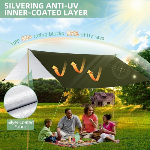 Zenicham Hexagon Hammock Rain Fly - Multifunctional Waterproof 5000mm Rating Camping Tarp, UV UPF50+ Tent Tarp, Canopy Shelter for Backpacking, Hiking Travel Beach Sun Shade, 12 x 10FT