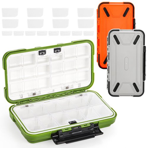 ZENFUN 3 Packs Fishing Lure Box, Fishing Tackle Box, Fishing Tackle Storage Trays, Bait Storage Case, Accessory Boxes, Thicker Plastic, Waterproof and Airtight(Orange, Green, Grey)