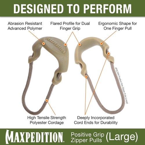 MAXPEDITION Positive Grip Zipper Pulls (Large, Tan) Pack of 6, Zipper Pull Replacement for Tactical Backpack, EDC Pouch, Bug Out Bag & Luggage, Sling Pull Tab, PZLTAN