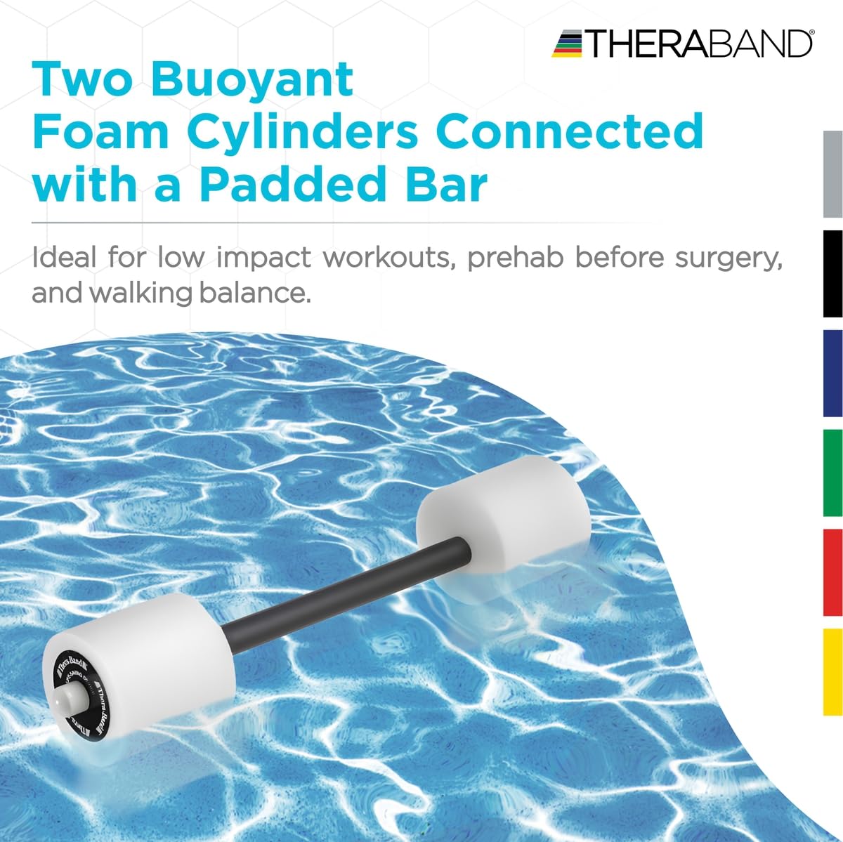 THERABAND Swim Bar with Padded Grip for Buoyancy-Based Swim Training and Swim Lessons, Aquatic Fitness Equipment, Aqua Training Barbell, Water Aerobics Equipment, Swimming Aid for Children to Seniors