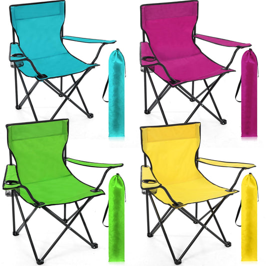 Anglechic 4 Pcs Folding Camping Chairs with Cupholder and Carry Bag Regular Size Portable Lightweight Lawn Chair with Mesh Side Pocket for Fishing Hiking Picnic Party Beach Outdoor Activity (Stylish)
