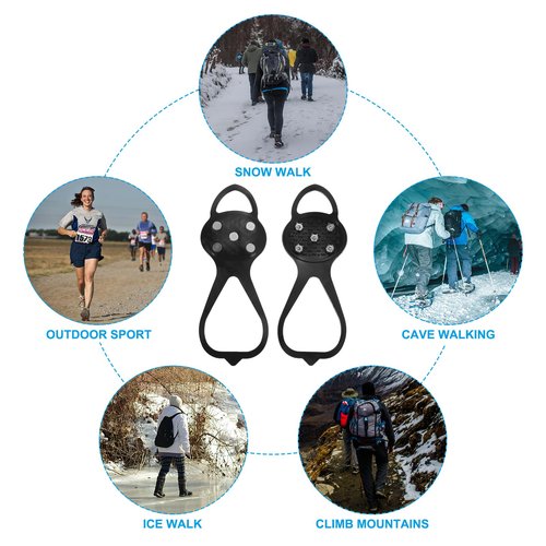 PATIKIL 9.8" Non-Slip Gripper Spikes Claw, 2 Pairs Universal Ice Cleats Shoe Spikes with 5 Tooth Steel Nails for Skiing Walking Shoes, Black