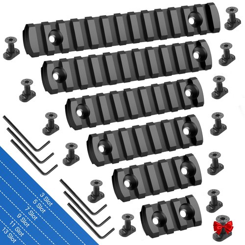 Bontok Single Picatinny Polymer Accessory Rail Set for 3 5 7 9 11 13 Slots with 13 T-Nuts & Screws, 6 Wrench- Rounded Corner-Polymer