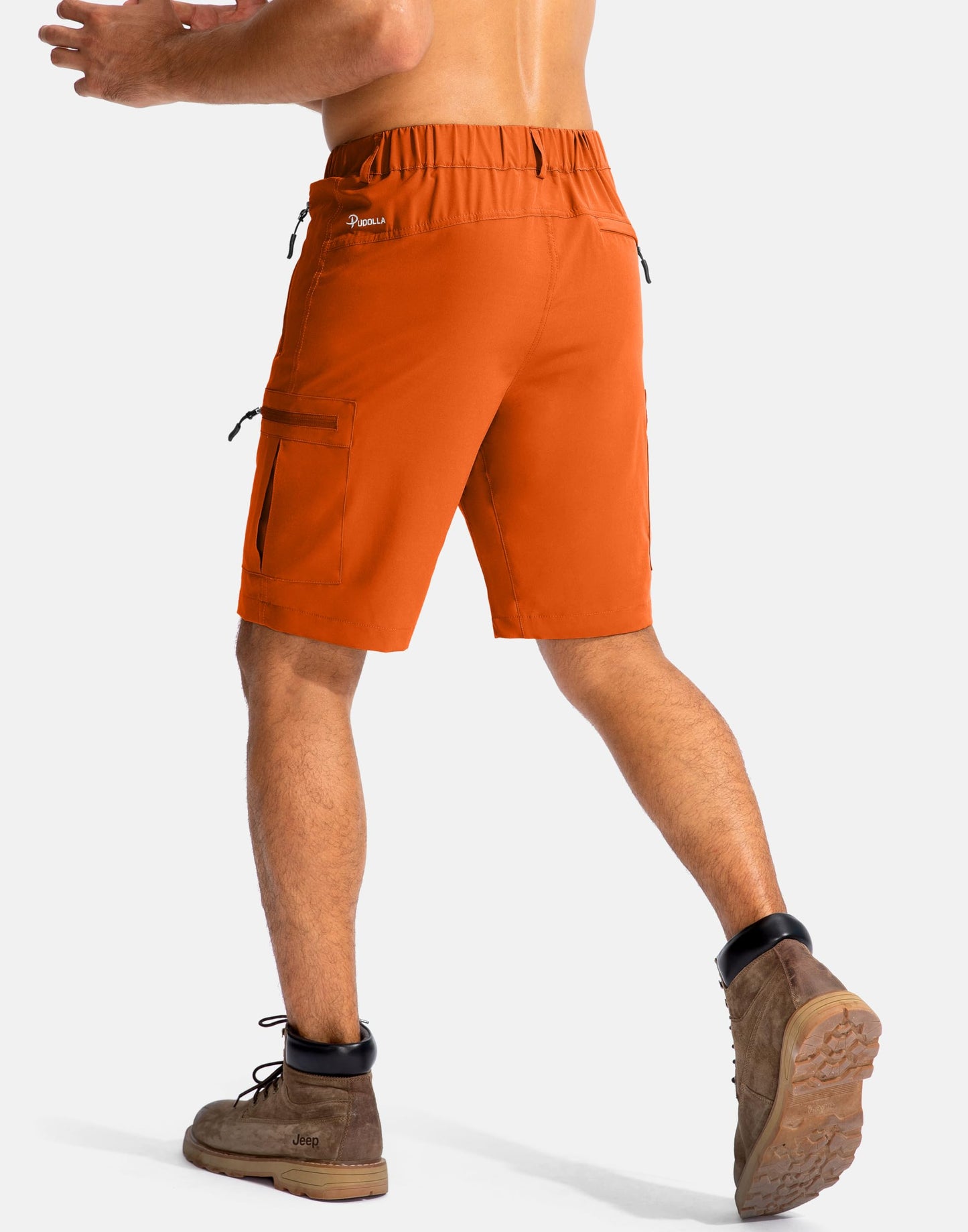 Pudolla Men's Hiking Cargo Shorts 9" Lightweight Outdoor Work Shorts for Men Travel Golf Camping Casual with 5 Zipper Pockets(Orange Large)