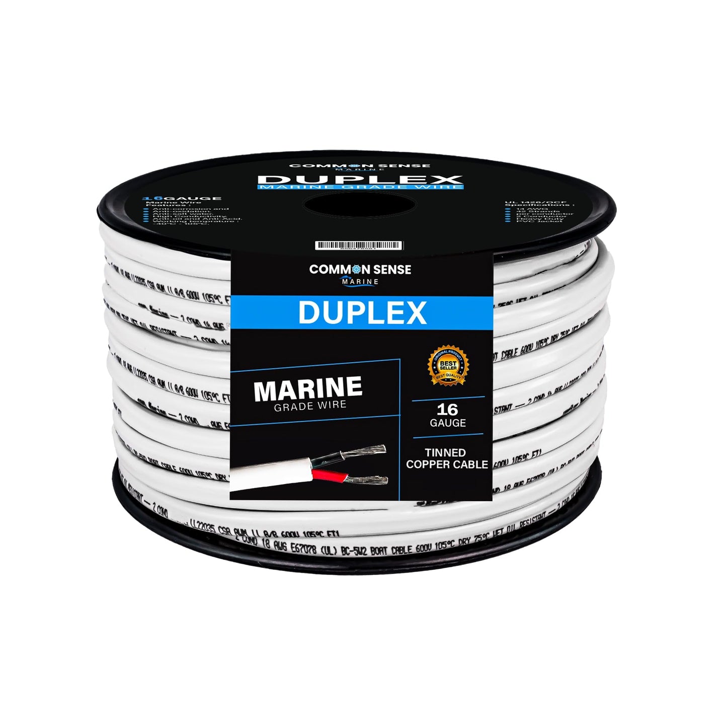 16 Gauge 2 Conductor Marine Wire - 16 ft Duplex Flat Marine Grade Wire Tinned Copper Oxygen-Free Insulated - 16/2 AWG UL 1426 Standard PVC Wire for Boat, Automotive, Speakers, Camper & Trailers