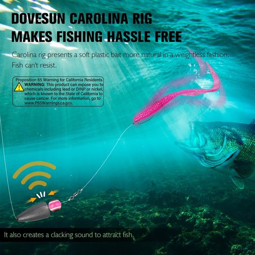 Dovesun 10PCS Ready Tied Carolina Rig Kit for Bass Fishing Catfish Rig Catfish Hook Kit with Bass Hooks Swivel, Fluorocarbon Line, Weights 1/2 OZ