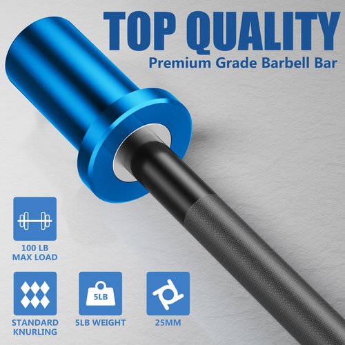 EVERYMATE 5LB Mini Barbell Bar Beginner Women Kid Barbell Total Body Workout Weighted Bar for Strength Training, for Youth Children New Weightlifting, Blue Sleeves Black Bar