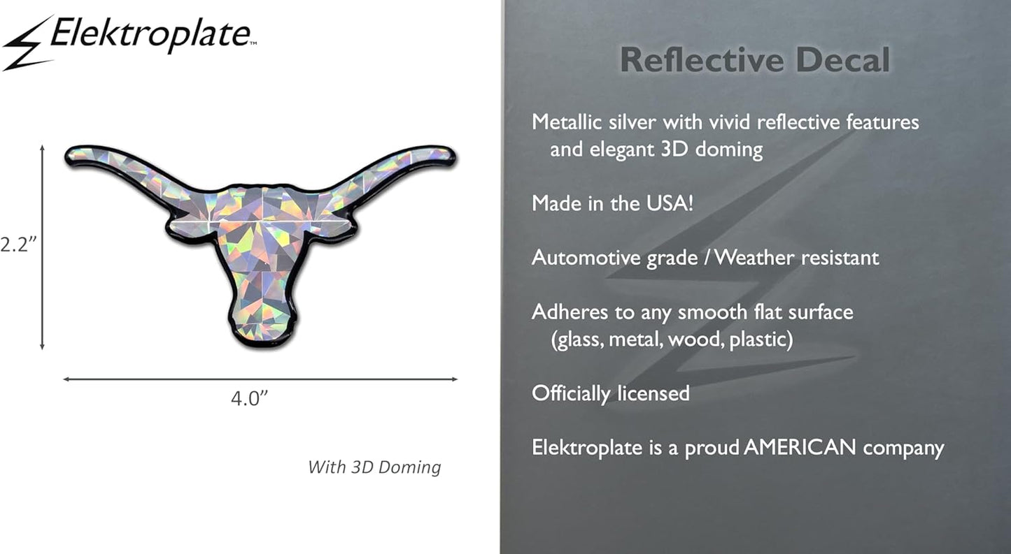 Elektroplate Officially Licensed Texas Longhorn UT Orange Reflective Decal | Premium 3D Doming All Weather Sticker for Car, Water Bottle, Laptop, Tablet, Window, Cooler, Phone | Made in The USA