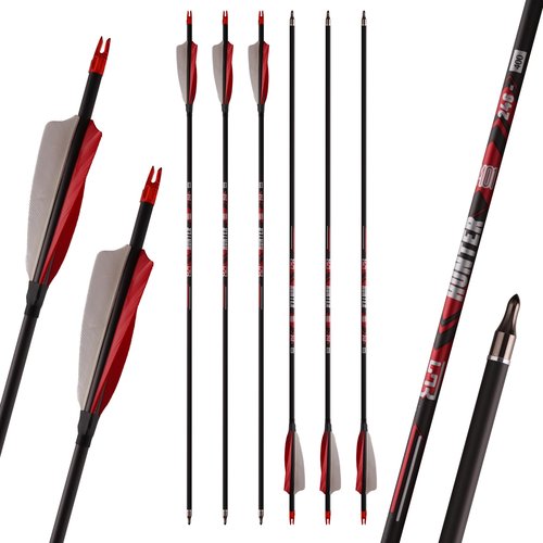 Carbon Arrows 400 Spine Shaft with Helical Real Feathers and Removable Tips for Archery Hunting Target Shooting Pack of 6
