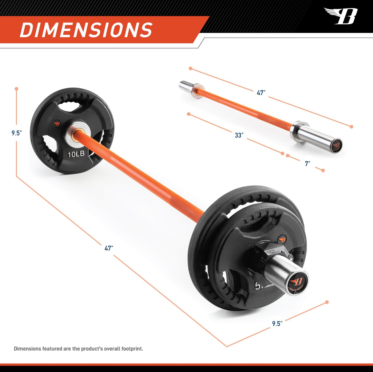 Bionic Body Short Olympic Barbell Weight Set 47” Barbell with Weight Plates (2 x 10-lb +2 x 5-lb) & 2 Locking Collars BBOB-7645