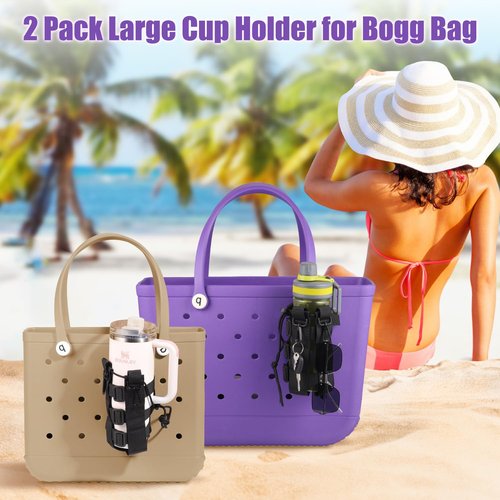 OUTXE 2 Pack Bogg Bag Cup Holder, Bogg Bag Accessories Drink Holder Attachment, Adjustable Large Cup Holder Compatible with Original/XL Bogg Bag & Simple Modern Tote, 40 oz Water Bottle Accessories