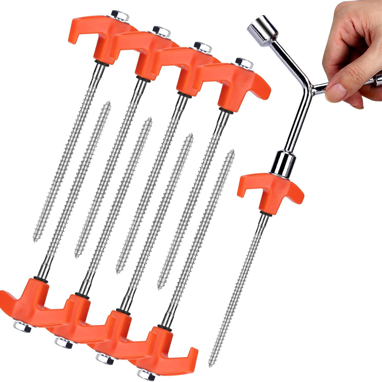 8" Screw in Tent Stakes - Ground Anchors Screw in, Camping Tent Accessories, Metal Threaded Tent Spikes, Tent Stakes for Outdoor Camping,Y-Shaped 3 Way Wrench (9)