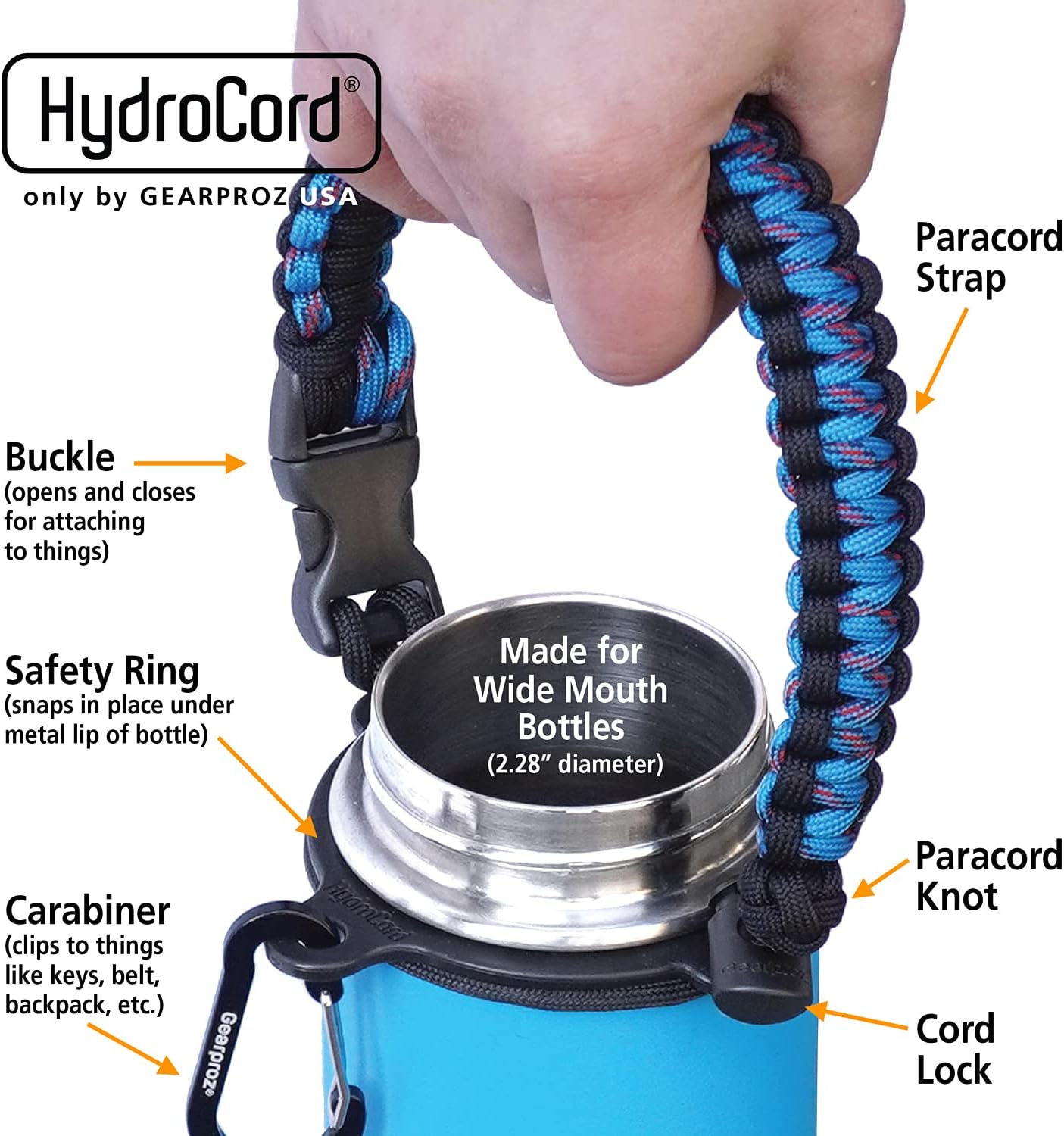 HydroCord Handle for Hydro Flask & Reusable Water Bottles - Paracord Survival Strap