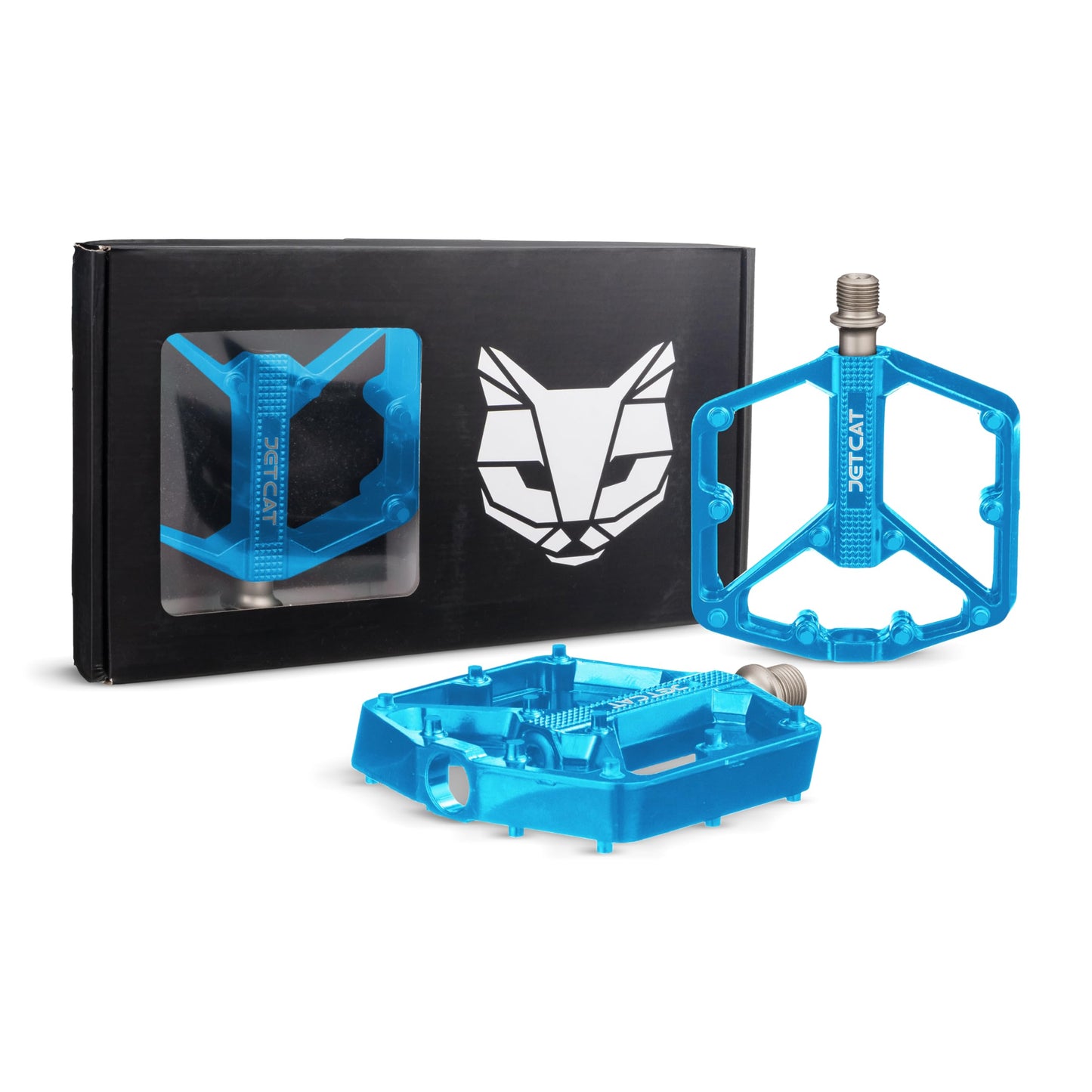 JETCAT Mountain Bike Pedals Flat - MTB Pedals Flat, Bicycle Pedals, Road Bike Pedals, BMX Pedals, for BMX MTN Road Gravel EBike, Specialized Parts, Adults, Aluminum Metal Stamp 9/16" Blue