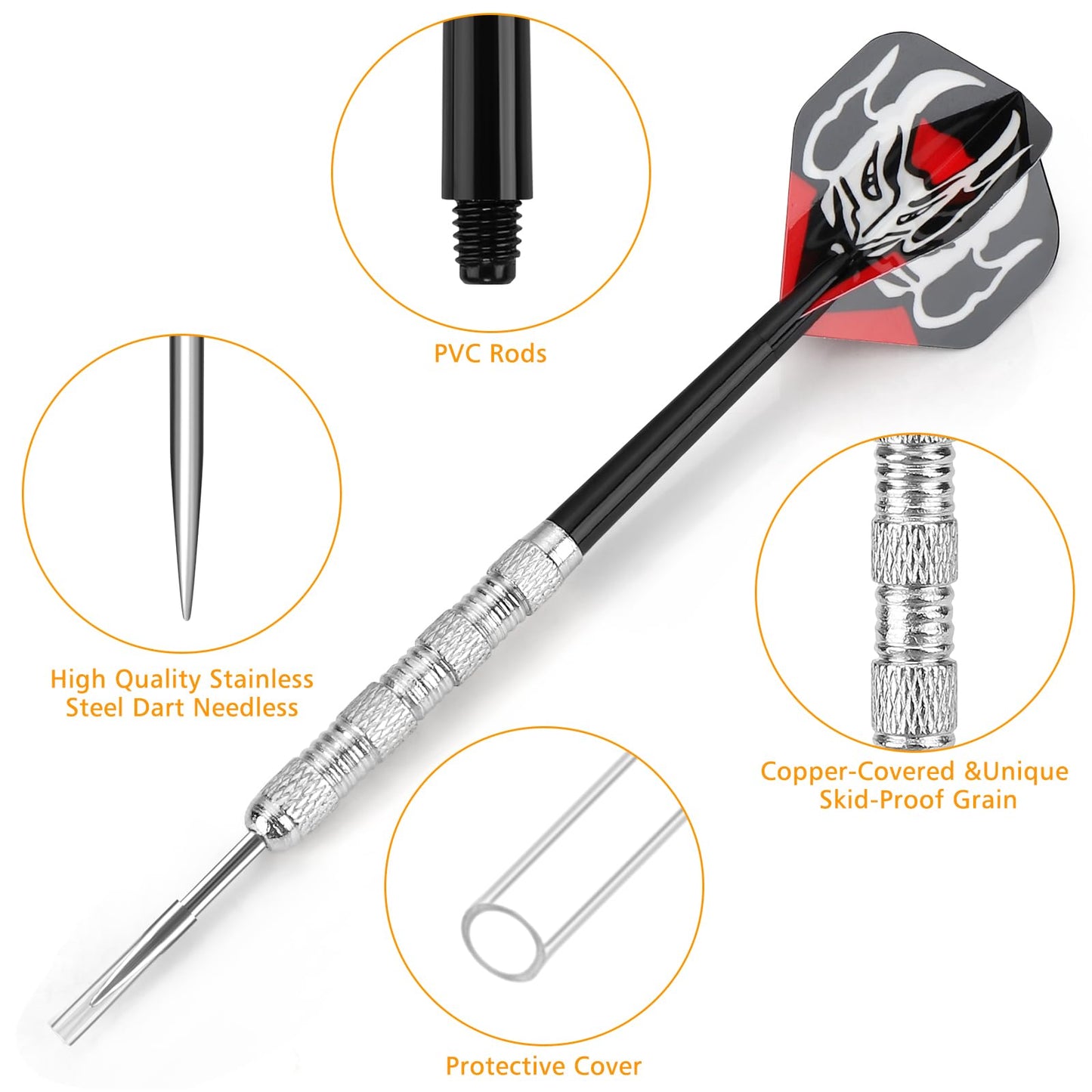 Accmor Metal Tip Darts, Steel Tip Darts, 14 Grams Professional Metal Darts, Darts Metal Tip Set, Metal Darts for Dartboard, 24 pcs ﻿