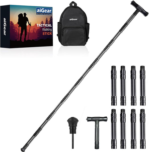 aiGear Hiking Walking Stick 13 in 1 Tactical Walking Staff with 3 Survival Tool Adjustable Outdoor Trekking Poles for Survival Camping Hiking