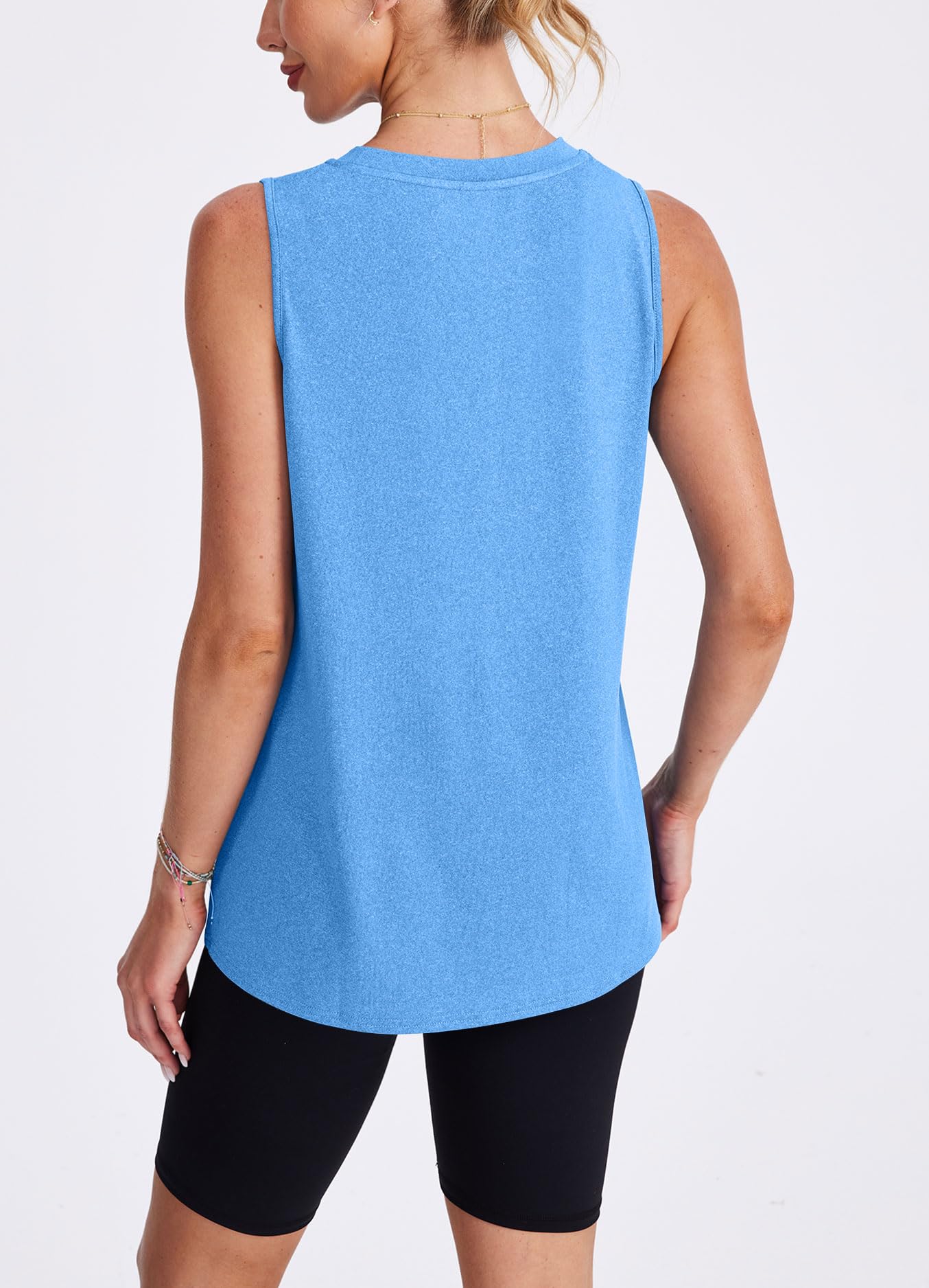 Women's Sleeveless Workout Shirts Yoga Tops Exercise Running Tank Tops Active Gym Tops Blue L