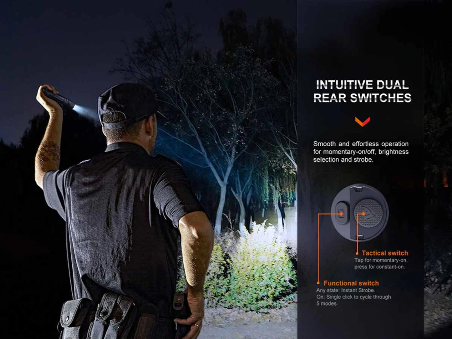 Fenix PD36R Pro High Lumen Tactical Flashlight, 2800 Lumens, Dual Rear Switches, Rechargeable with Battery and USB Wall Plug