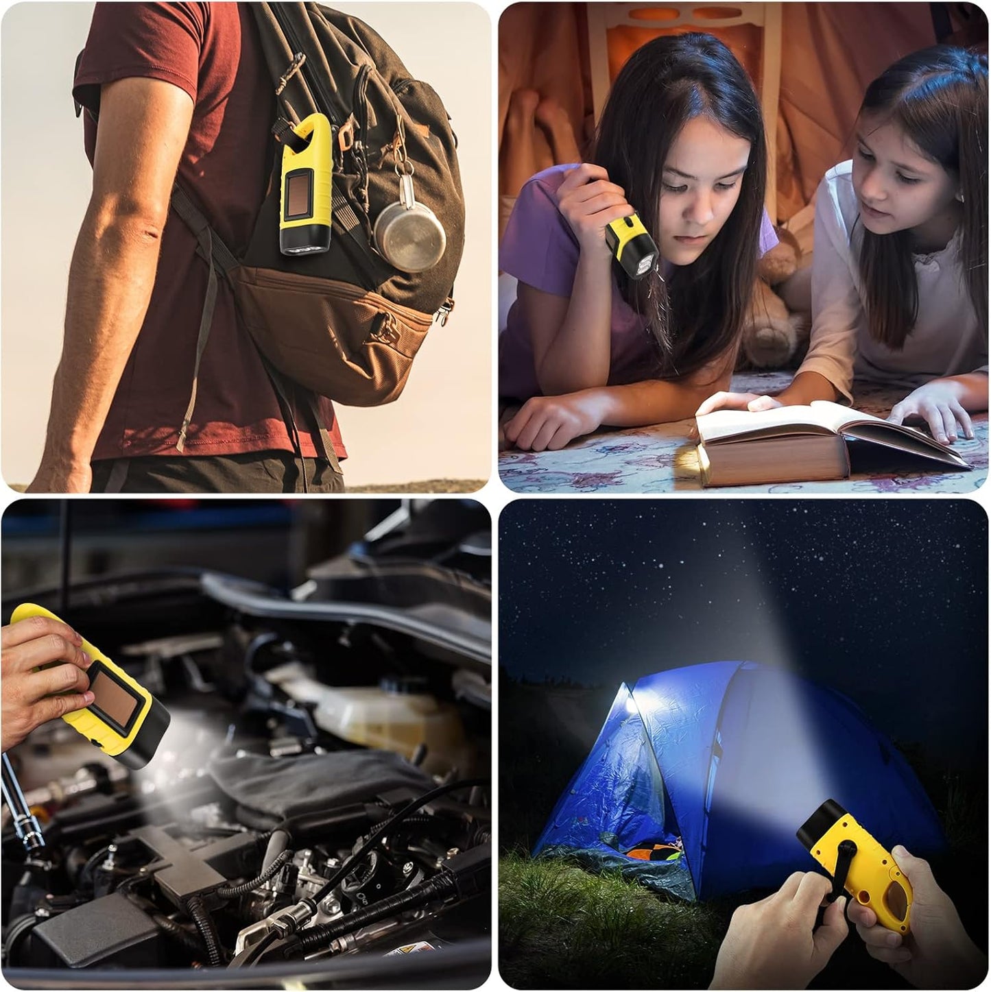 Simpeak 2-Pack Hand Crank Solar Powered LED Flashlight, Emergency Survival Flashlight Torch for Outdoor Sports, Green