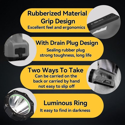SUNREI Rechargeable LED 1200LM Flashlight, 8 Light Modes Portable Camping Lantern, 10400mAh Power Bank, IP67 Waterproof for Emergencies Power Outages, Hurricane Emergency, Hiking, Home, etc