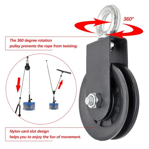 Uenhoy 360 Degree Rotation Cable Pulley with Hanging Straps and Carabiner, Silent 330lbs Traction Wheel for LAT Pulley System DIY Attachment Lifting Blocks Home Gym Equipment, 3.54"/90mm