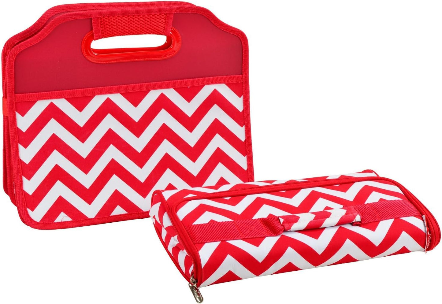 Picnic at Ascot Original Folding Trunk Organizer With Cooler, Red Chevron