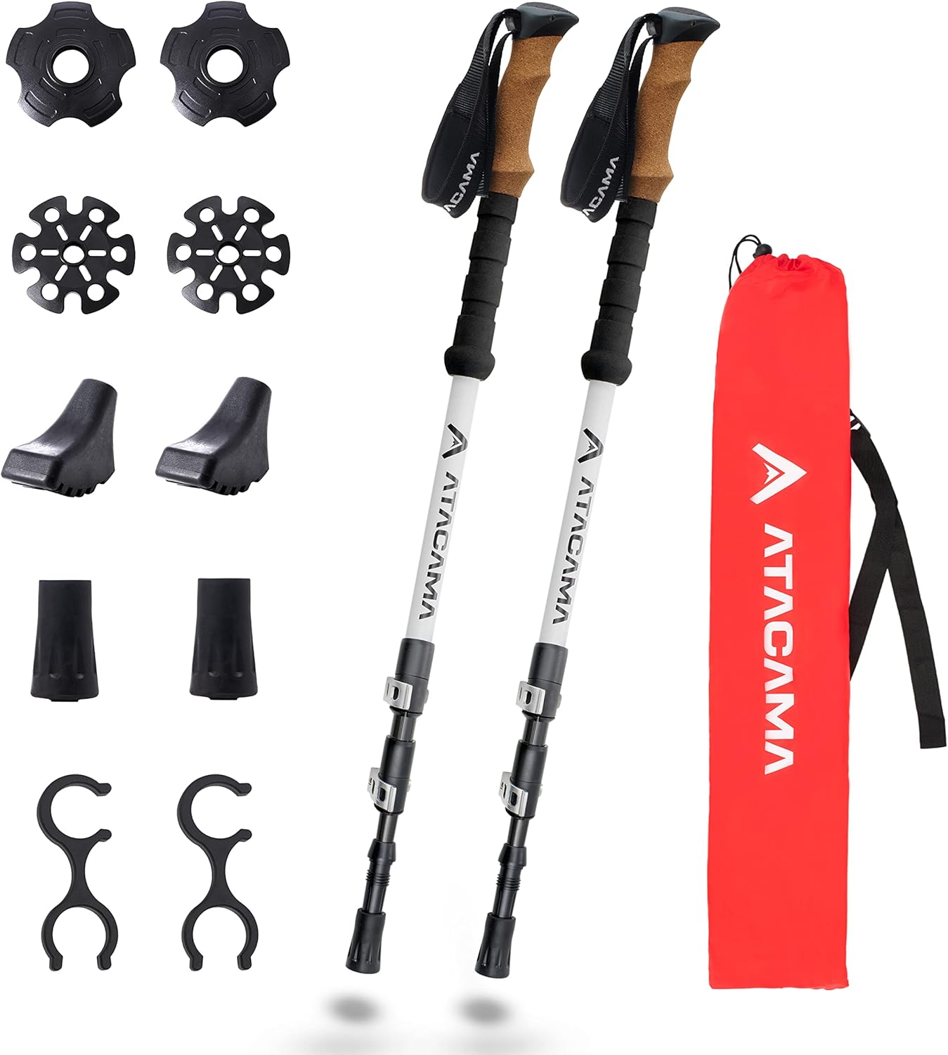 ATACAMA Lightweight Foldable Carbon and Aluminum 7075 Collapsible Hiking Sticks with Cork Handle - Hiking Poles Telescopic Trekking Poles Folding Walking Sticks For Hiking Accessories Nordic Walking Poles