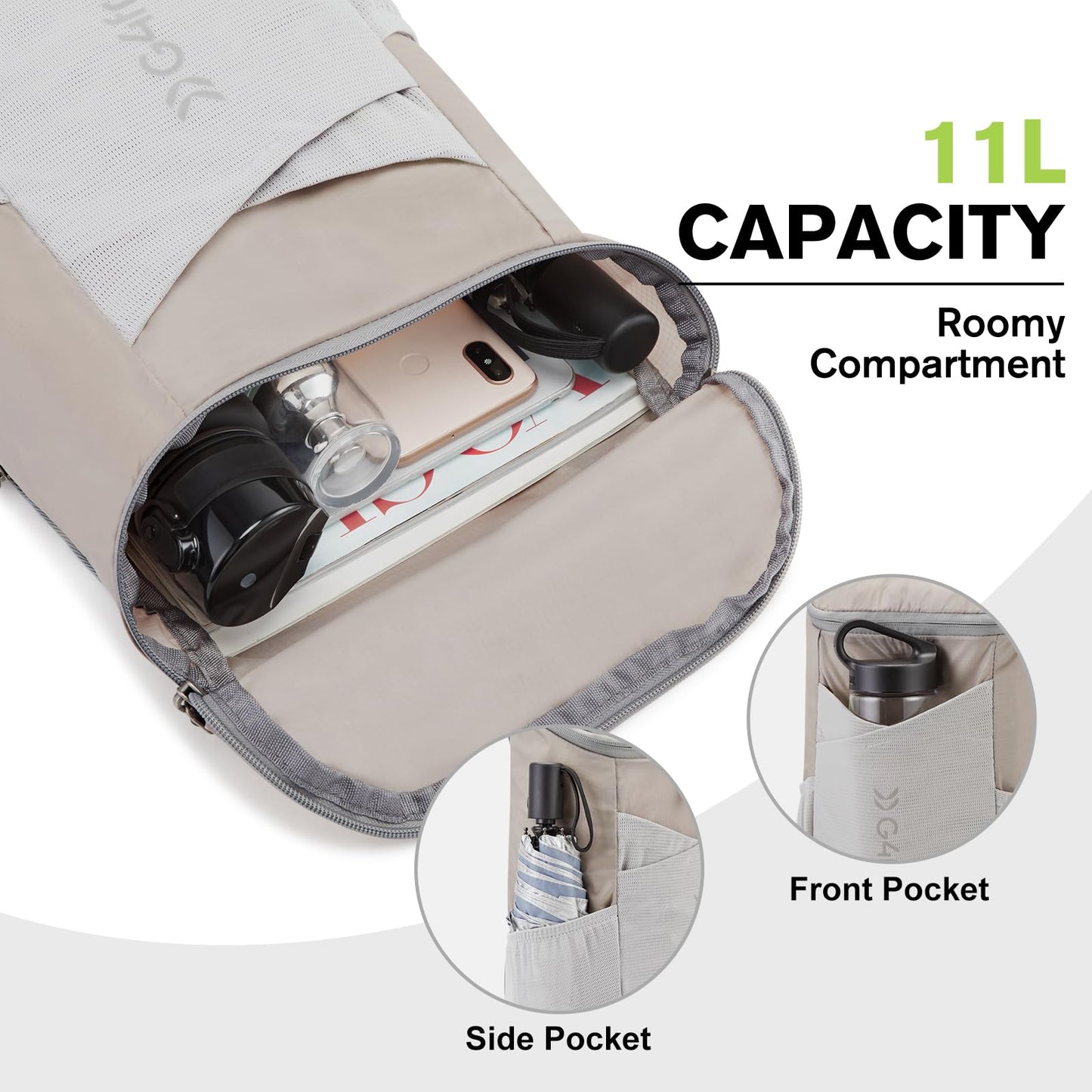 G4Free 11L Hiking Backpack Small Ultra light Packable Backpack Travel Bag for Women Men Casual Outdoor Camping Daypack (Grey)