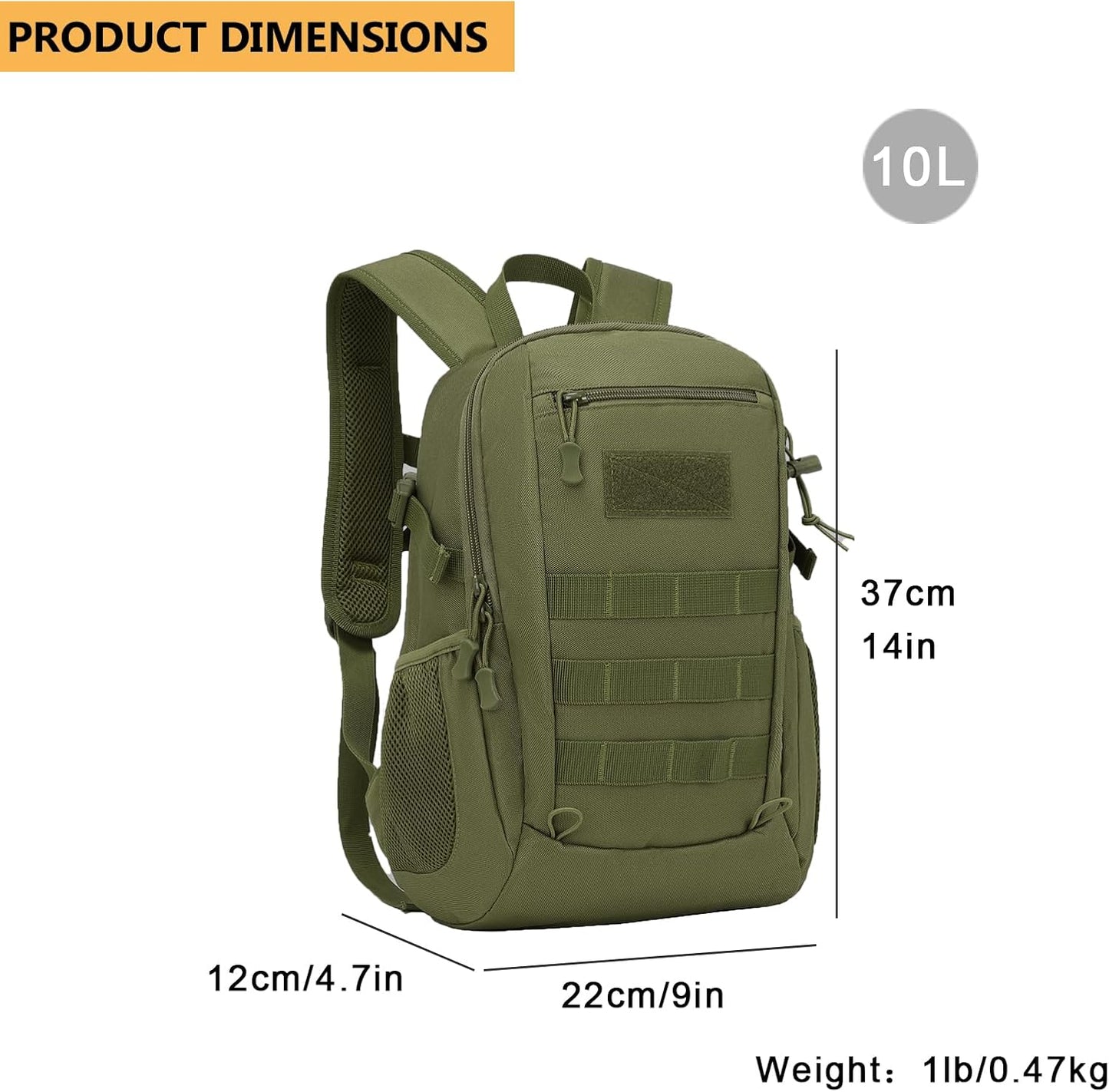 ArcEnCiel 10L/20L Mini X-Small Tactical Backpack MOLLE Daypack Gear Pack Camping Bag with Patch