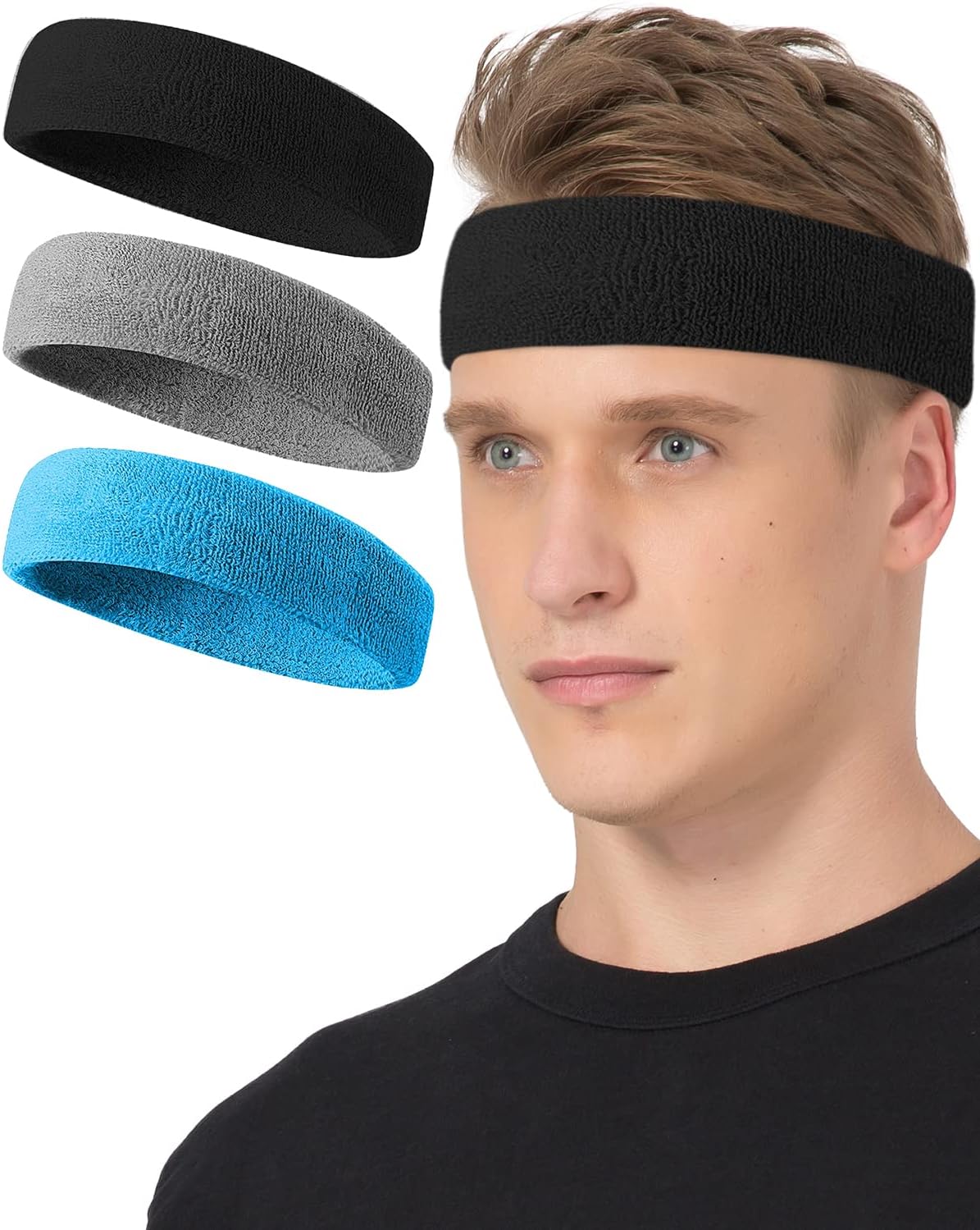 Tanluhu Sweatbands Sport Headbands for Working Out, Execise, Tennis, Basketball, Running - Terry Cloth Athletic Sweat Cotton Headband Outdoor for Men & Women