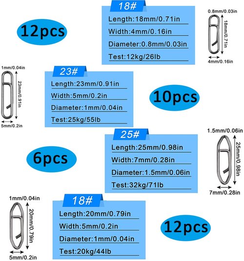 VATEICO Fishing Power Clips Kit Stainless Steel Fast Snaps Fishing Speed Clips Quick Change Lure Connector Kayak Drifting Fishing 40pcs