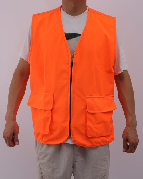 moroinriz Men's Orange Hunting Vest - Quiet Shell Fabric and Waterproof Lining- Zipper - Two Front Pockets (Available in L and XL)