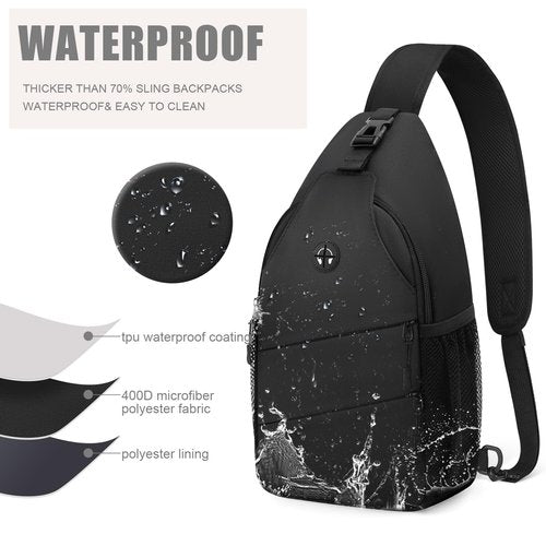 Pritent Crossbody Bags for Women Men Trendy Sling Bag Bakpack Casual Chest Bag with Convertible Shoulder Strap Travel Cross Body Bag for Hiking Traveling Outdoors(Black)