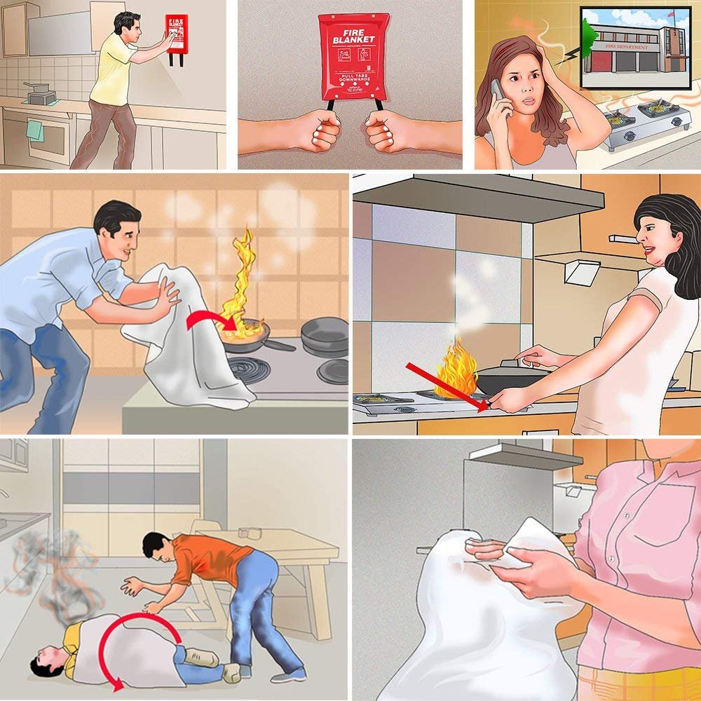 FYJENNICC Fiberglass Fire Blankets for Home and Kitchen Camping Car Office Warehouse Emergency Survival Safety (White 2 Pack)