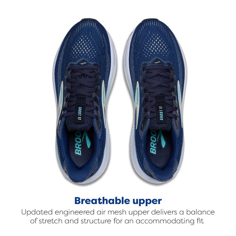 Brooks Women’s Ghost 17 Neutral Running Shoe - Navy/Green/Turquoise - 9 Medium