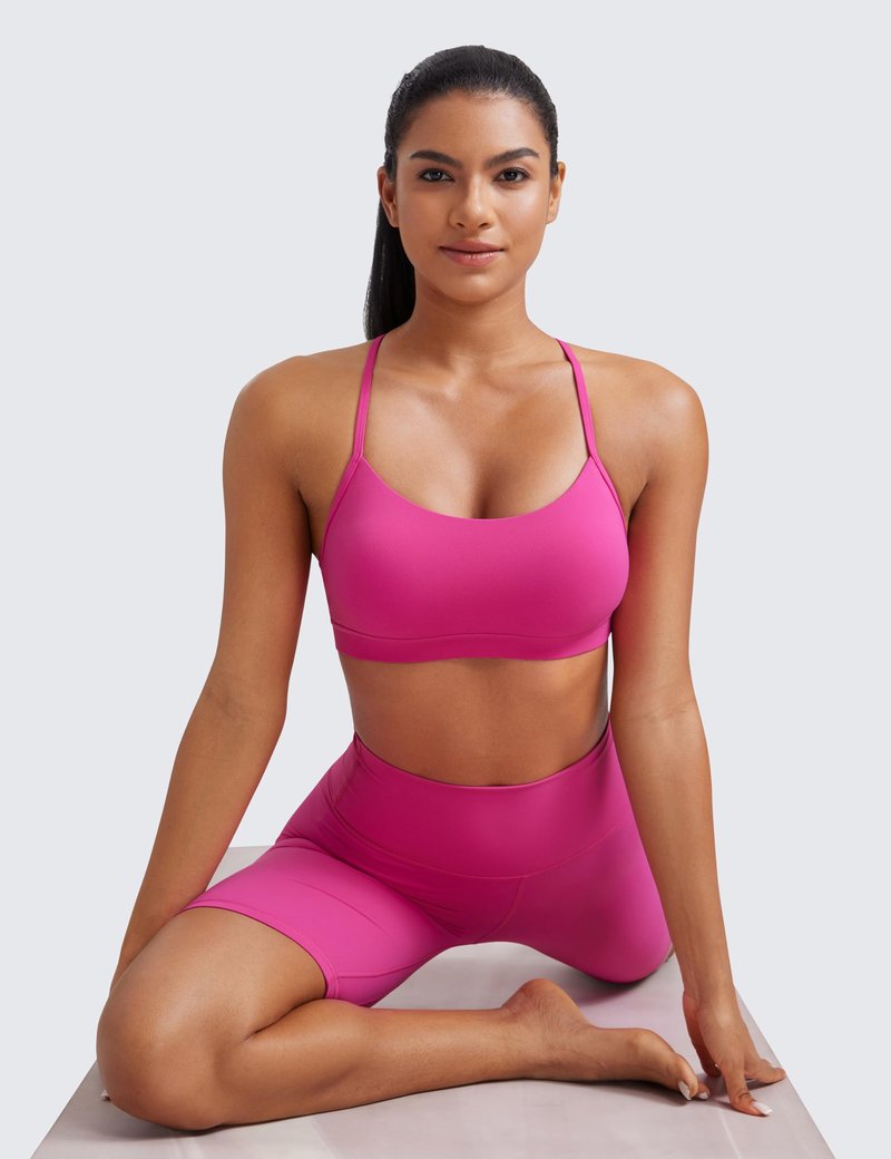 CRZ YOGA Butterluxe Y Back Sports Bras for Women - Padded Racerback Low Impact Spaghetti Thin Strap Workout Yoga Top Hibiscus Purple X-Large
